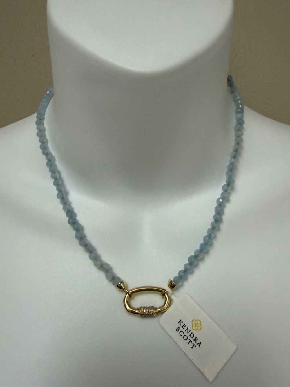 NEW! Kendra Scott Emery Beaded Necklace Light Blue w/ Gold Link + Pouch + BOX - Picture 7 of 13
